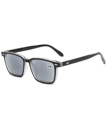 Lanomi reading glasses Blue light filter with sun protection Tinted aid visual aid women men sun reading glasses rectangular sunglasses with visual thickness black transparent frame gray lens 2.0 x