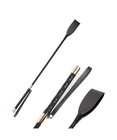 Jepeux 18 inch Riding Crop, Quality Leather Riding Crop, Black Riding Crop, Double Clapping Whip