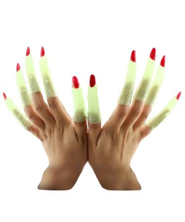 10Pcs Fake Finger False Witch Nails Witch Finger Costume False Nails Prop Nails Halloween Luminous Witch Fingers Halloween Finger Nails Halloween Nails Prop Witch Nails Green