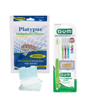CHEVAUX Orthodontic Bundle Wax  1 Gum 124KK Orthodontic Kit  Toothbrush  3 Proxabrush Sizes  EasyThread Floss  Mint Ortho Wax  and 1 Pack of 30 Platypus Orthodontic Flossers for Braces