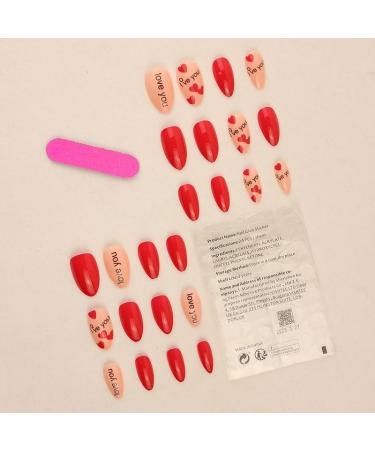 24Pcs/Set Press On Nails Long Red Love Sweet Nail Patch False Nails Acrylic Fake Nails Full Cover Nails Tips Artificial Finger Manicure Press on nails for Women and Girls - Buy Online on GoSupps.com