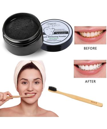 Organic Activated Charcoal Teeth Whitening Powder + Bamboo Toothbrush | 30g Coconut Charcoal Teeth Stain Remover | Fresh Mint Taste - Buy Online on GoSupps.com