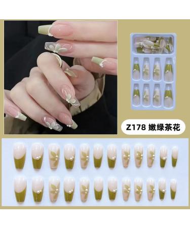 24Pcs/Set Press On Nails Long Ballet Nails With Pearl Natural Fresh Camellia Flowers False Nails Acrylic Fake Nails Full Cover Nails Tips Artificial Finger Manicure Press on nails for Women and Girls - Buy Online on GoSupps.com