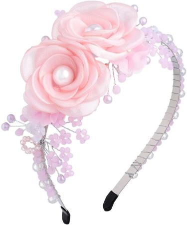 IYOU Flower Girl Headpiece Pink Floral Headbands Pearl Princess Birthday Wedding Hair Accessories for Girls - Buy Online on GoSupps.com
