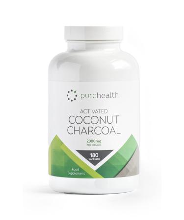 Activated Coconut Charcoal Capsules 2000mg Daily Serving | No Fillers/Bulking Agents | 180 Vegan Capsules | Non GMO Coconut for Bloating Gas Digestion Flatulence | Natural Relief | Supplement