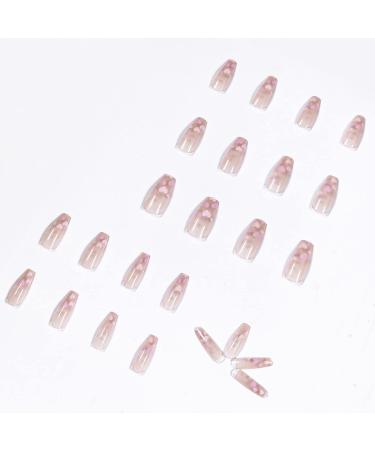 JUSTOTRY 24 Pcs Valentine's Day Pink Heart Press on Nails - Translucent Medium Ballerina False Nails for Women - Acrylic Coffin Nails with Glue for Nail Art - Buy Online on GoSupps.com