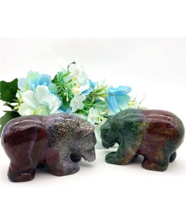 Cute Natural Ocean Jasper Bear Crystal Stone Hand Carved Figure Bears Animals Decor Reiki Natural Stones and Crystals - Buy Online on GoSupps.com