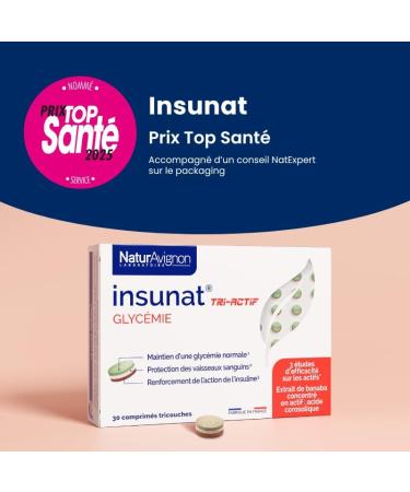 NaturAvignon Insunat Tri-Active Laboratory | 3-Layer Tablet | Banaba Cinnamon Zinc Chromium and Vitamin C | Helps Regulate Sugar Levels | Made in France - Buy Online on GoSupps.com