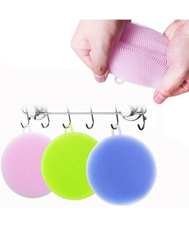 OFKPO Food-Grade Round Antibacterial Silicone Sponge Dish Scrubber Dishwashing Cleaning Brush Sponge Scrubber Kitchen Cleaning Tools(3 PCS) - Buy Online on GoSupps.com