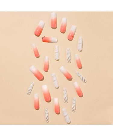 Long Coffin Press on Nails with Rhinestone and Marble Designs - Pink Gradient Change False Nails - 24PCS - Buy Online on GoSupps.com