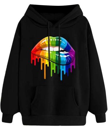 Bigfanshu Women's Hoodies Rainbow Mouth Hooded Pullovers New Girls Casual Sweatshirt Autumn Print Basic Hoodie - Buy Online on GoSupps.com