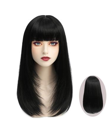 Black Straight Hair Wigs with Bangs for Women Upgrade Synthetic Soft Fibre Wigs L1 Black
