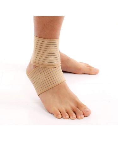 VIEEL 1 Pair Ankle Brace - Elastic Breathable Wrap Compression Knee Elbow Wrist Ankle Hand Support Wrap Sports Bandage Strap with Loop Fastening Strap (Beige)