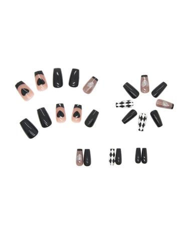 Justotry 24 Pieces Coffin Heart Nails | Black French Press-On Nails | Trendy Ballerina Nails with Glue for Women - Buy Online on GoSupps.com