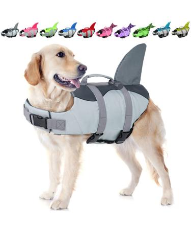 EMUST Large Dog Life Jacket, Dog Life Vests for Swimming, Float Coat Swimsuits Flotation Device Life Preserver Belt Lifesaver Flotation Suit for Pet, (XL,Grey) XL Grey