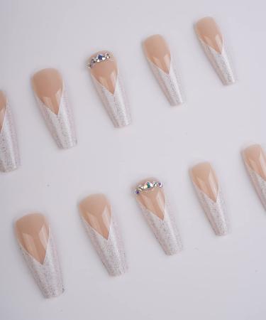 Xerling French Press On Nails with Glitter Rhinestones - Blue Heart Coffin Tips Long Ballerina Style 24 Pcs for Women & Girls - Buy Online on GoSupps.com