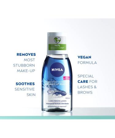 NIVEA Double Effect Waterproof Eye Make-Up Remover (125 ml) with Cornflower Extract and Biotin - Daily Face Cleanser for Makeup and Mascara - Buy Online on GoSupps.com