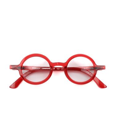 LONDON MOLE Eyewear | Moley Reading Glasses | Round Glasses | Cool Readers | Stylish Reading Glasses | Men's Women's Unisex | Spring Hinges Transparent Red 2.5 x