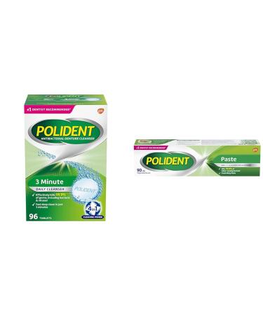Polident 3 Minute Daily Denture Cleaner Triple Mint Fresh 96 Tabs (Packaging May Vary) & Denture Cleanser Paste 90ml 96's BEAUTY + BONDING_ADHESIVES ST-06053