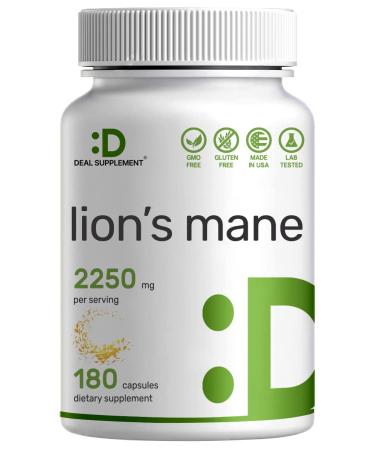 Lions Mane Mushroom Extract Supplement 2250mg Servings 180 Capsules Active Fruiting Body & Mycelium Source Natural Nootropic Rich in Polysaccharides Non-GMO - Buy Online on GoSupps.com