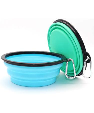 Large Collapsible Dog Bowls VIGIME 1000ml Travel Water Food Bowls Portable Foldable Collapse Dishes with Carabiner Clip for Traveling Hiking Walking 2 Pack (Light Blue + Light Green) Light Blue+light Green