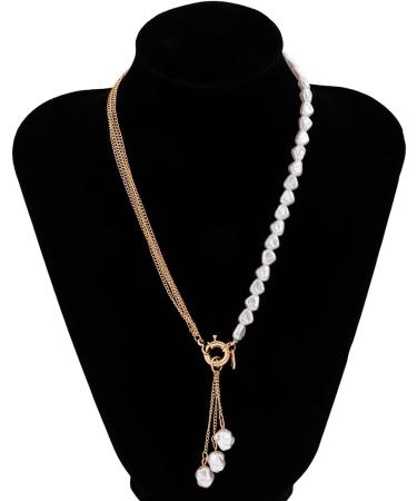Jumwrit Pearl Layered Necklace - Gold Disc Pendant & Tiny Chain for Women - Buy Online on GoSupps.com
