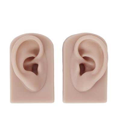 2 Pcs Silicone Ear Model Soft Flexible Fake Ear Piercing Practice for Jewelry Display Acupuncture Teaching Prop (Dark Skin Color)