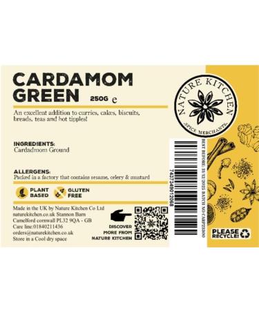 Nature Kitchen Cardamom Pods Green 250g - Gluten-Free & Vegan Seasoning Spices - Ideal for Everyday Cooking, Marinades, Sauces, Frying, Baking, Grilling - Large Bag of Herbs - Buy Online on GoSupps.com