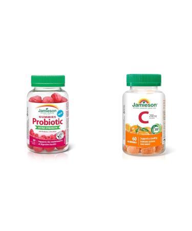 Jamieson Extra Strength Probiotic Gummies 30 Gummies & Vitamin C Gummies 60 Gummies Nutritional Supplement+ Gummies 250 mg