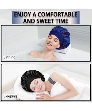 2 Pack Silk Wide Band Satin Bonnet for Sleeping - Black & Navy Blue | Protect Hair, Soft Elastic Band | Ideal for Black Women, Kids, Curly Hair - Buy Online on GoSupps.com