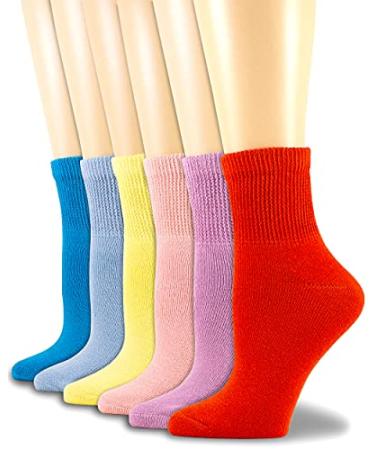 NevEND Diabetic Cotton Womens Ankle Socks Health Circulatory Physicians Approved Non Binding Top 6 Pack 9-11 6 Pairs Mixed Color 9-11