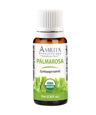 Amrita Aromatherapy: Organic Palmarosa Essential Oil 100% Pure Undiluted Cymbopogon martinii Therapeutic Grade Premium Quality Aromatherapy Oil Tested and Verified Size: 10mL (0.34 Fl. Oz.)