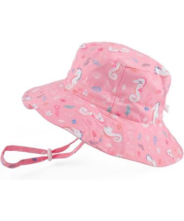 LACOFIA Toddler Baby Sun Hat | Unisex Kids Summer Bucket Hat | Wide Brim for Outdoor Swim Beach Pool | Adjustable 6-24 Months | B-Pink - Buy Online on GoSupps.com