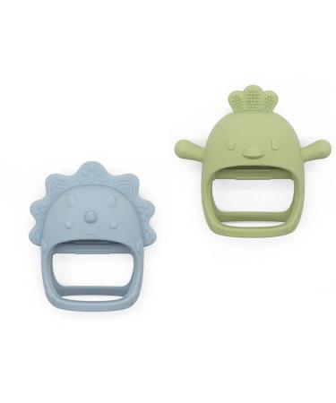 MOMMYS BABY Silicone Teether Set for Infants | Chew Mitten Pain Relief | Olive Green Chick & Dusty Blue Triceratops | Soothing 2 in 1 Teething Toy | Anti-Drop Handle for Easy Grip - Buy Online on GoSupps.com