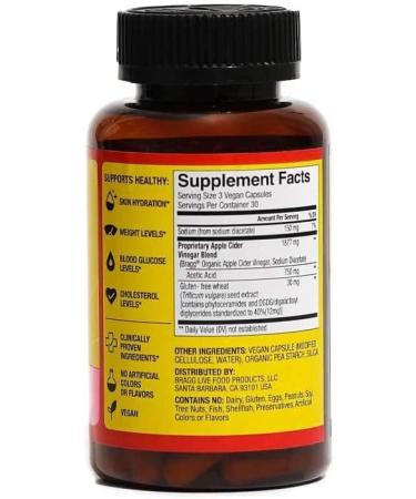 Bragg Original Apple Cider Vinegar Capsules with Vitamin D3, Zinc & Phytoceramide - 750mg Acetic Acid - Weight Management & Skin Hydration - Non-GMO Vegan Gluten-Free - Buy Online on GoSupps.com