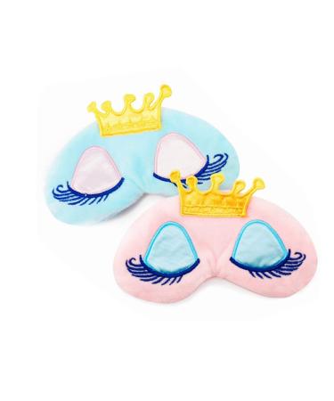 Cute Princess Crown Sleeping Eye-Shade for Girl Travel Beauty Cartoon Cotton Blindfold Nap Cover Kid Sleeping Mask(Pink Light Blue)
