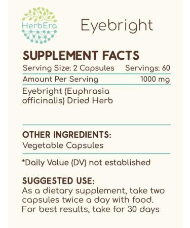 HerbEra Eyebright 120 Capsules, 500 mg, Responsibly farmed Made with Eyebright (Euphrasia spp.) Dried Herb (120 Capsules) 120 Count (Pack of 1) - Buy Online on GoSupps.com