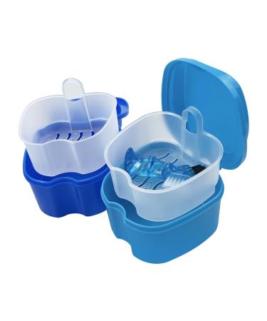 SENLIN DENTAL 2pcs Denture Bath Retainer Case, Dentaure Cups for Soaking Dentures with Strainer Basket Tray,Compact and Pportable Design, Suitable for Traveling (Lake Blue+Pink) - Buy Online on GoSupps.com
