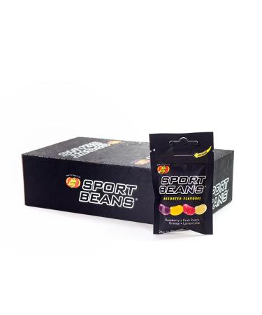 Jelly Belly - Sports Beans Assorted Mix Flavour Orange Lemon-Lime Fruit Punch and Raspberry Contains added Vitamins B and C Provides 25g Carbohydrate and 120mg Electrolytes 24 x 28g Bags