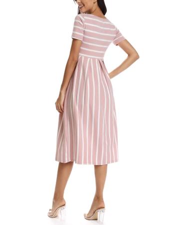 Love2Mi Maternity Dress XL Dark Pink White Stripe - Short-Sleeve A-Line Midi Pregnant Dress - Buy Online on GoSupps.com