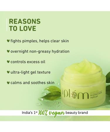 Plum Green Tea Night Gel Moisturizer - Glycolic Acid & Willow Bark for Acne & Anti-Aging | Vegan Oil-Free Non-Greasy | 50g - Buy Online on GoSupps.com