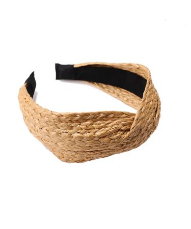 Raffia Rattan Headband Straw Summer Headbands for Women Head Bands No Slip Wide Woven Headband Hairbands Bohemian Boho Headbands for Women's Hair Accessories for Girls Brown