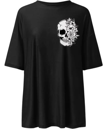 Black Skull Oversized Women's T-Shirt - Loose Fit Short Sleeve Top - Size Large - Buy Online on GoSupps.com
