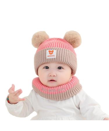 Clysburtuony Newborn Handmade Hat Knitted Crochet Cap for Babies (0-3 Months) Infants' Big Bow Headwrap One Size Pink&Gray