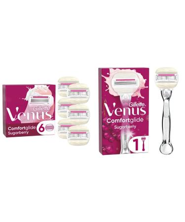 Gillette Venus Comfortglide Sugarberry Razor Blades Women 6 Replacement Blades & Gillette Venus Comfortglide Sugarberry Razor Women Women's Razor + 1 Razor blade with 5-way blade women gift