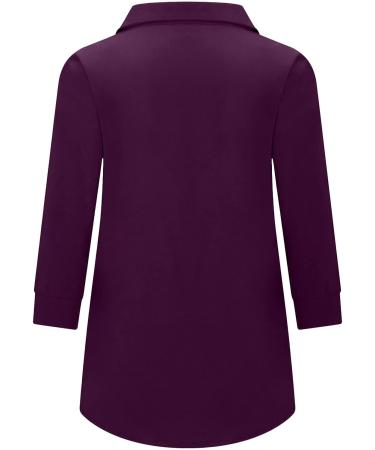 Yck-SAiWed Women's Elegant V Neck 3/4 Sleeve Blouse - Purple, Large | Casual Work Office Solid Color Tunic Top - Buy Online on GoSupps.com