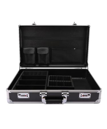 Travel Barber Case by GB - Black and Silver Suitcase 21 x 13 x 3.5 -inch Storage with Dividers Heavy-Duty Clipper Trimmer Shear Storage Reinforced Corners Handle and Combination Lock Silver/Black