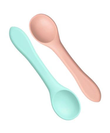 2Pcs Baby Spoons Weaning Spoons Silicone Feeding Training Toddler Spoon Toddler Cutlery Spoon Set for Feeding(Light Pink/Light Blue)