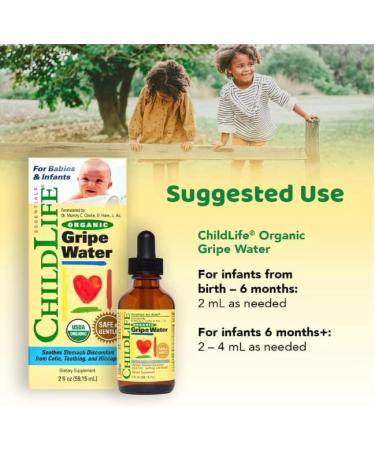 Organic Gripe Water for Babies and Newborns Soothes Occasional Stomach Discomfort Associated with Colic Teething and Hiccups in Children Gluten-Free 59ml - Buy Online on GoSupps.com