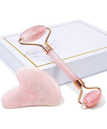 Rose Quartz Roller and Gua Sha Facial Roller Beauty Skin Care Tool Rose Quartz Massager for Face Eyes Neck Body Muscle Relaxation and Relief of Fine Lines and Wrinkles - Buy Online on GoSupps.com